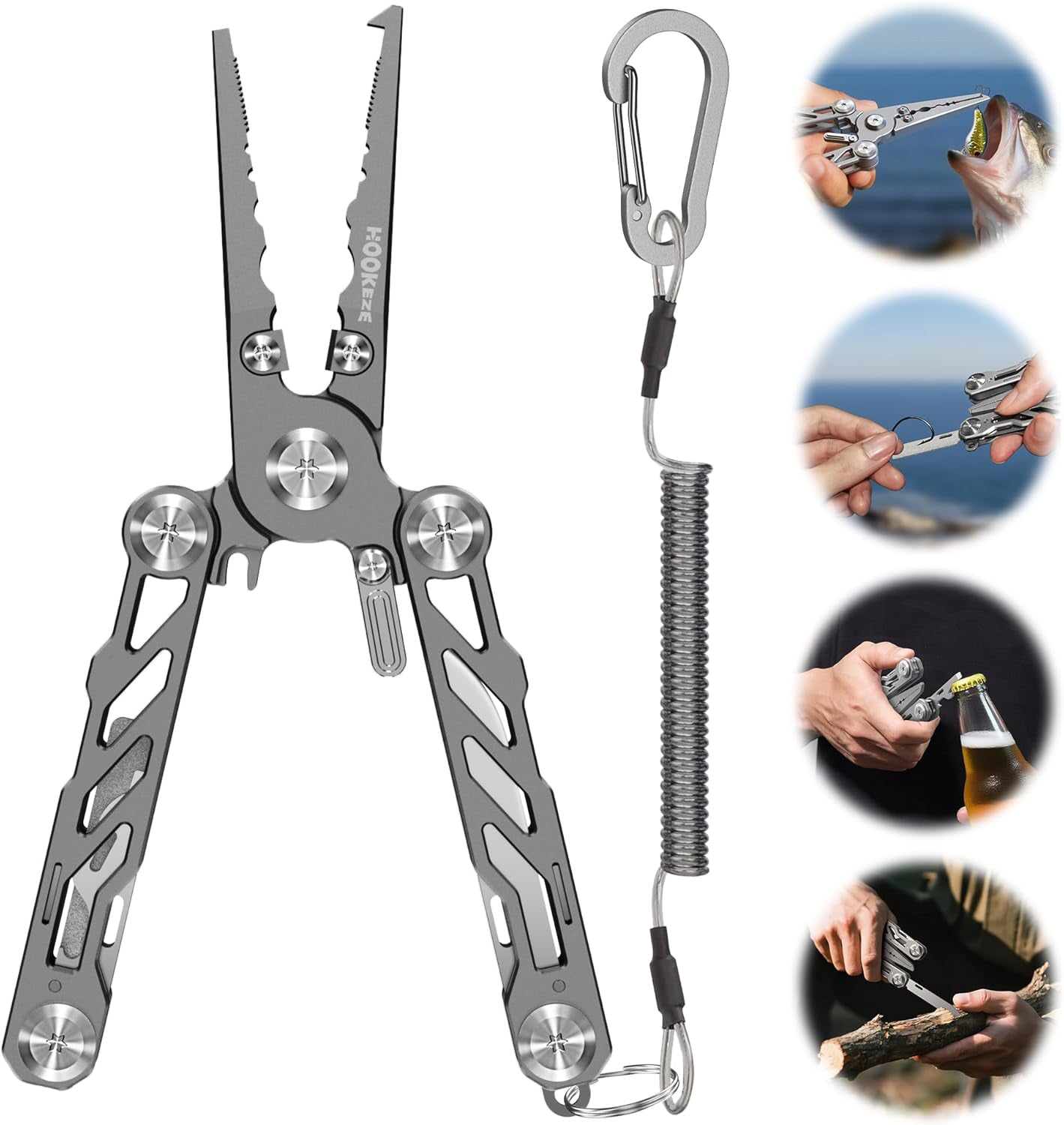 HookEze Folding Fishing Pliers | With Belt Pouch & Lanyard